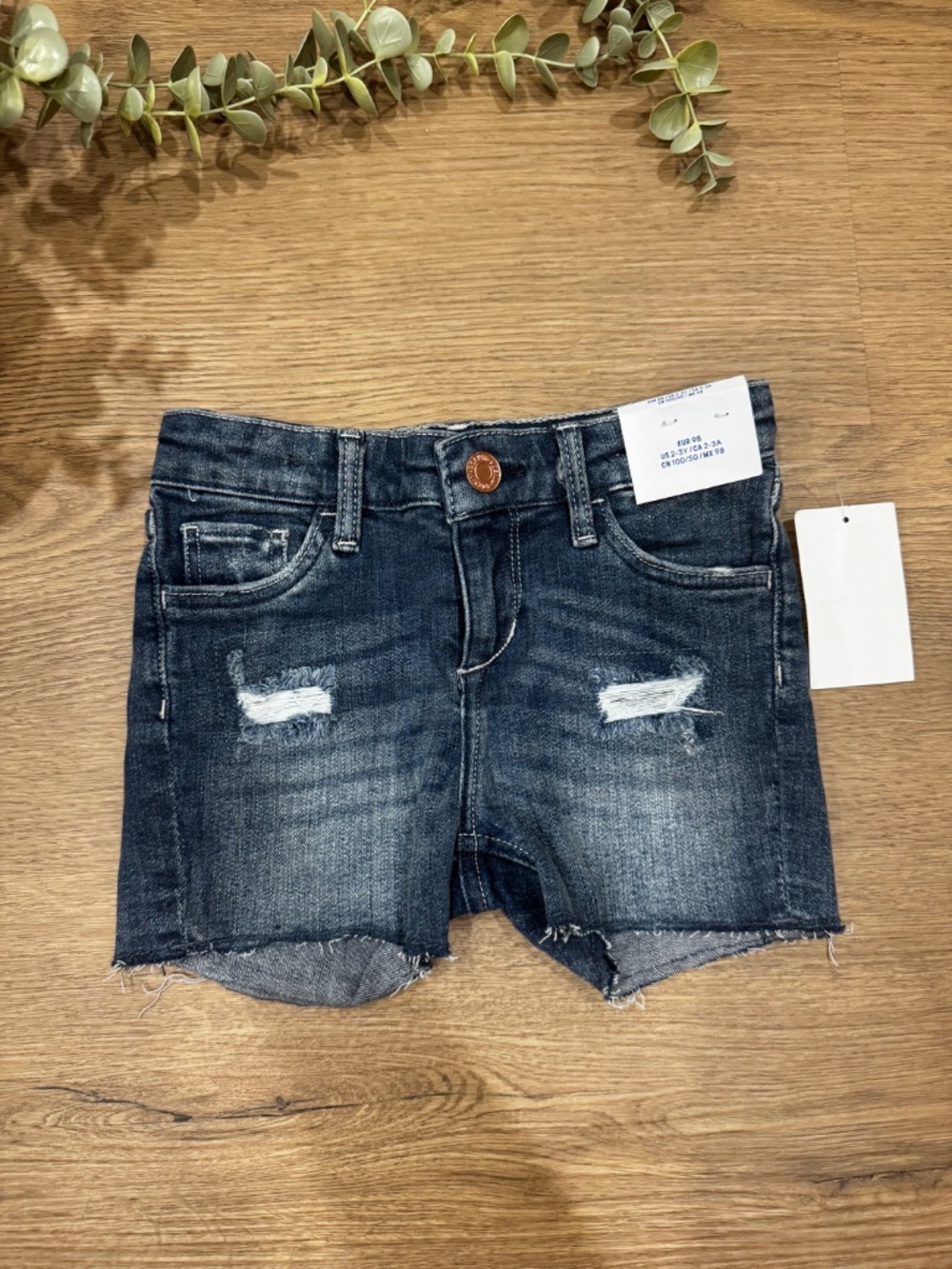 NWT H&M Girls 2-3Y Distressed Denim Bermuda Shorts Raw Hem